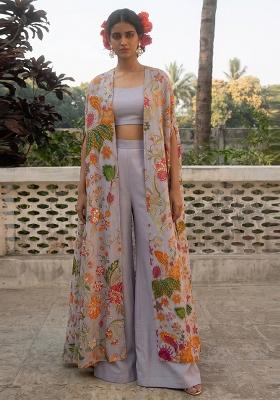 Grey Printed Organza Fusion Set