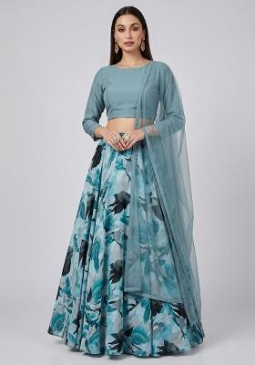 Pastel Blue Printed Georgette Lehenga Set