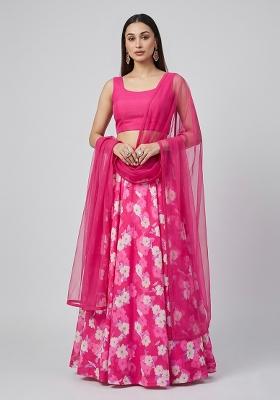 Hot Pink Printed Georgette Lehenga Set