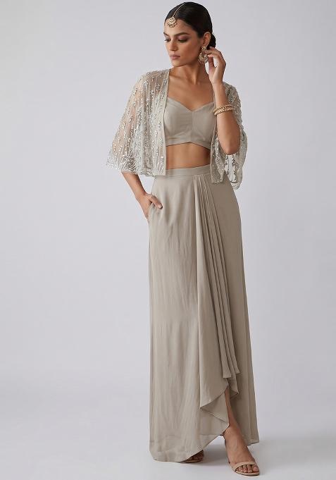 Light Grey Sequin Net Fusion Set