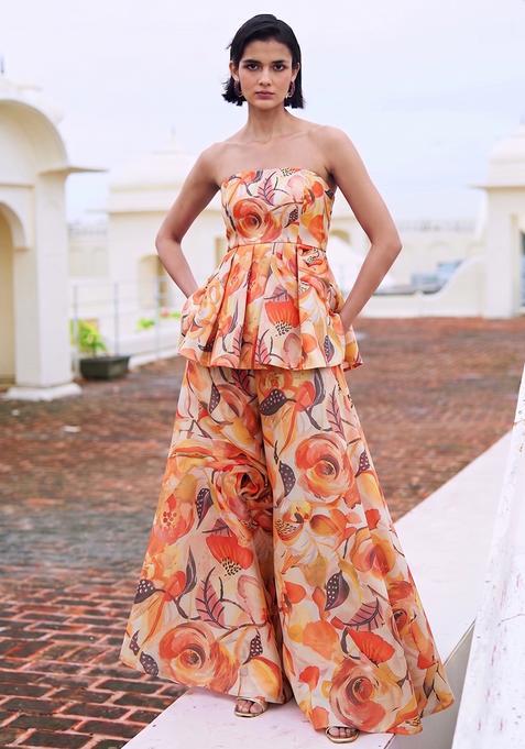Rust Organza Printed Fusion Set
