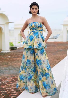 Beige Organza Printed Fusion Set