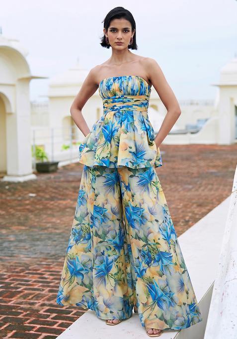 Grey Organza Printed Fusion Set