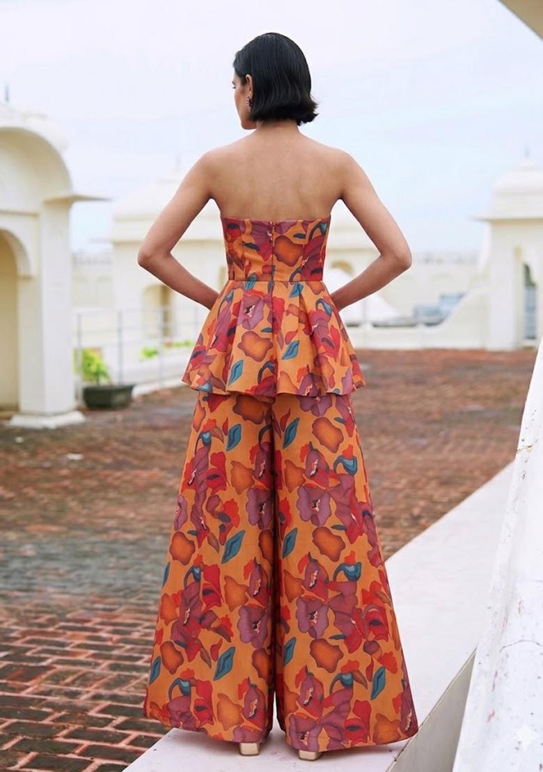 Mustered Yellow Crepe Printed Fusion Set - Indya
