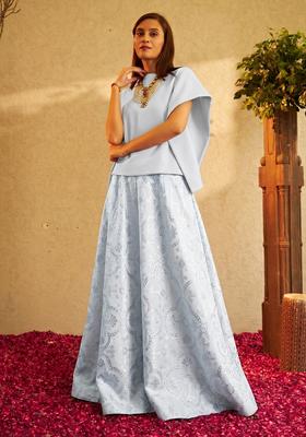 Light Blue Silk Blend Zari Work Fusion Set