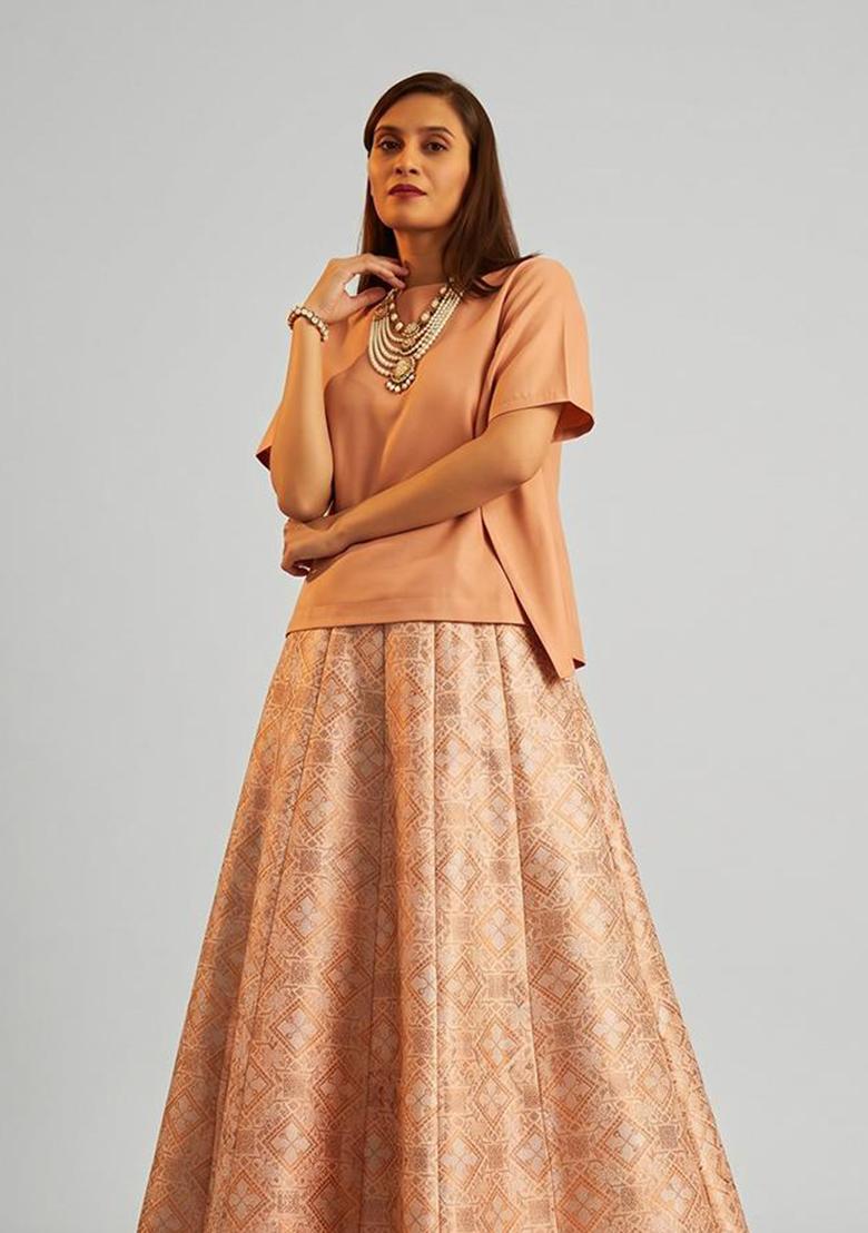 Copper Silk Blend Jacquard Fusion Set - Indya