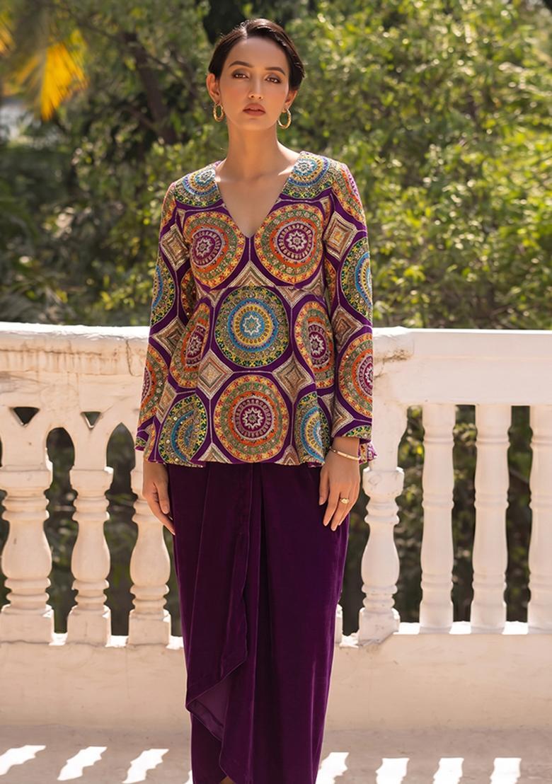 Purple Solid Crepe Fusion Set - Indya
