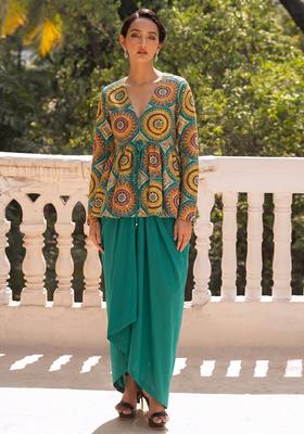 Green Solid Crepe Fusion Set