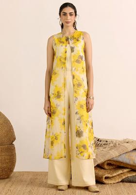 Yellow Printed Chiffon Fusion Set