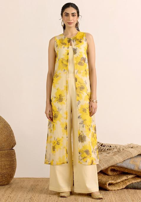 Yellow Georgette Solid Fusion Set