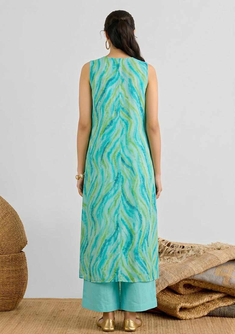 Teal Printed Poly Blend Fusion Set - Indya