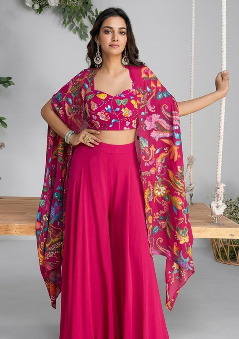 Magenta Crepe Solid Fusion Set - Indya