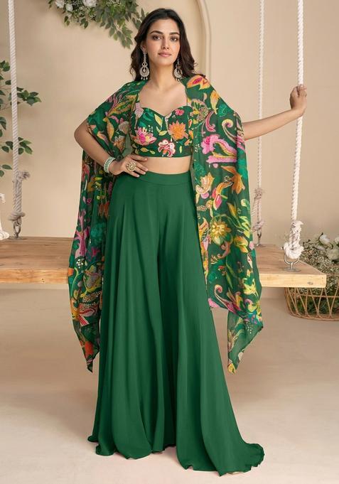 Green Georgette Solid Fusion Set
