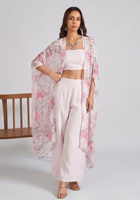 Light Pink Georgette Solid Fusion Set