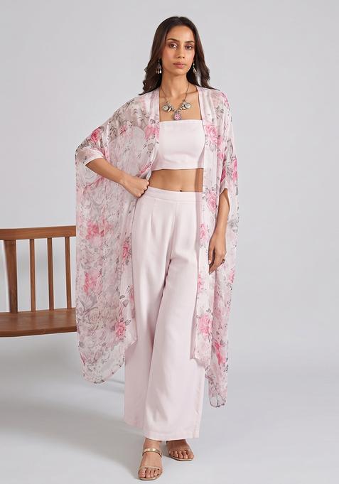 Light Pink Georgette Solid Fusion Set