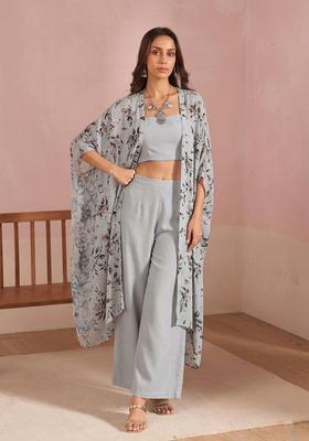 Grey Georgette Solid Fusion Set