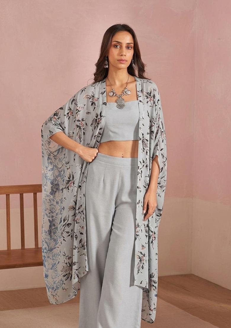 Grey Georgette Solid Fusion Set - Indya