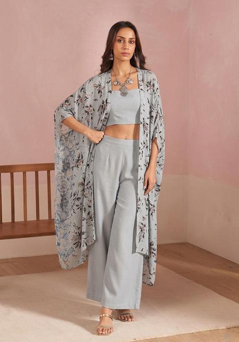 Beige Georgette Solid Fusion Set