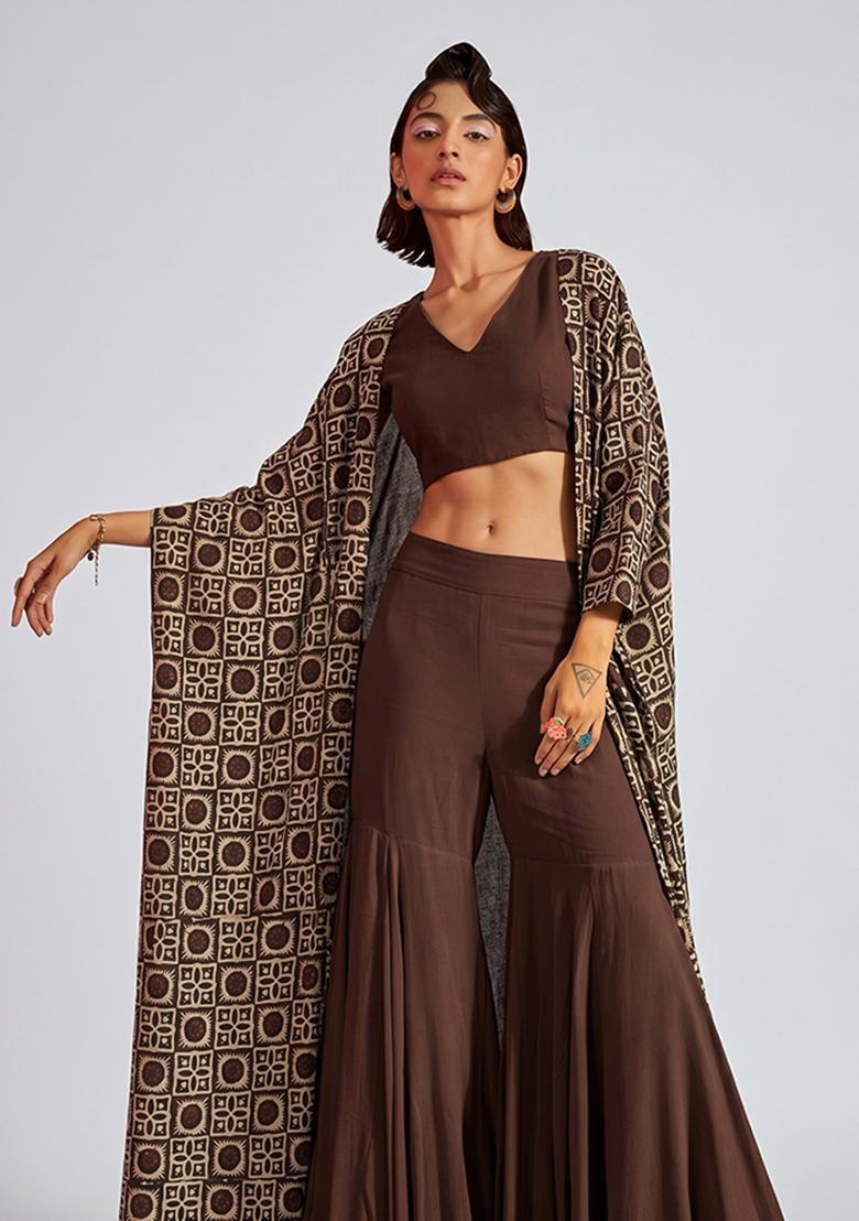 Brown Solid Silk Fusion Set - Indya