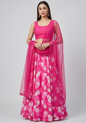 Rani Pink Printed Georgette Lehenga Set