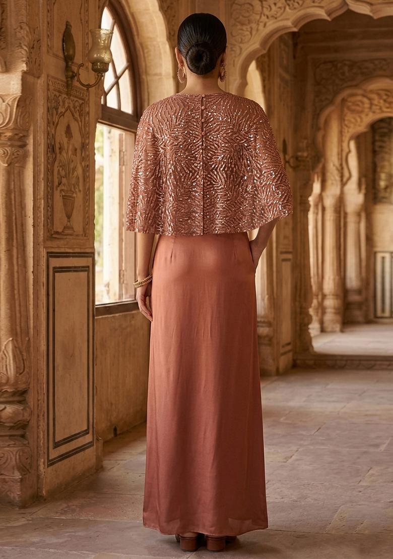 Rose Pink Solid Net Fusion Set - Indya