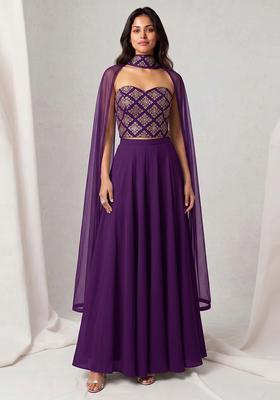 Purple Embroidered Crepe Lehenga Set