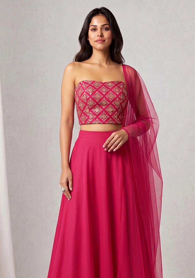 Msgenta Silk Blend Solid Lehenga Set - Indya