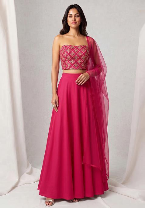 Msgenta Silk Blend Solid Lehenga Set