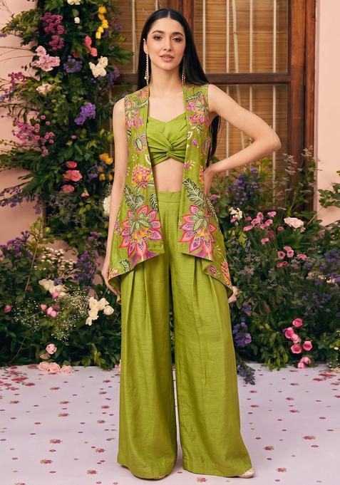 Green Organza Solid Fusion Set
