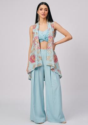 Blue Solid Organza Fusion Set