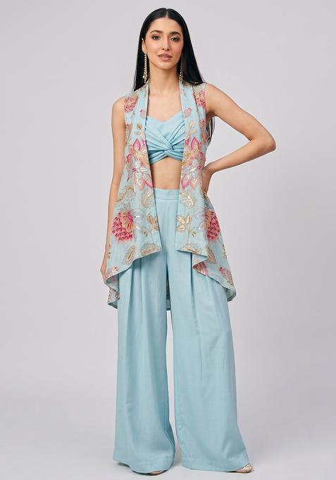 Blue Organza Solid Fusion Set