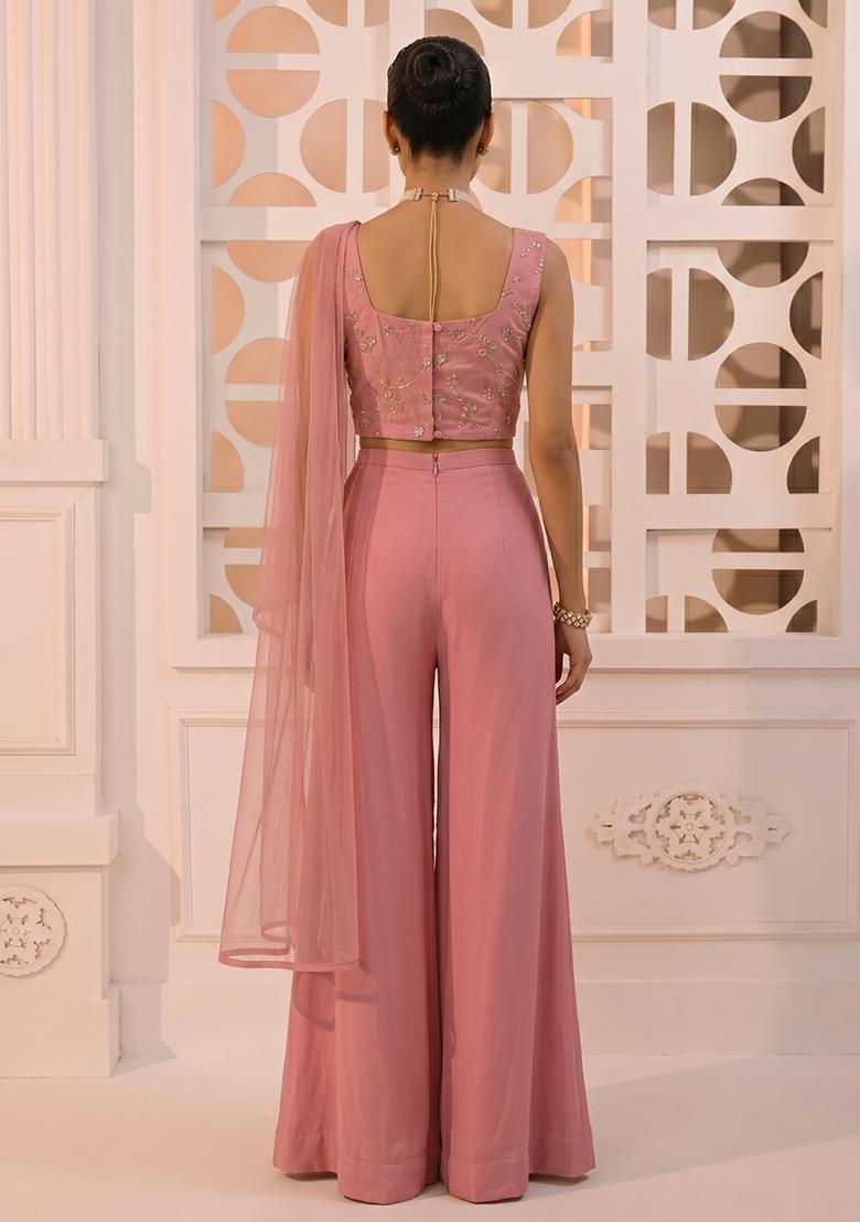 Pink Solid Organza Fusion Set - Indya