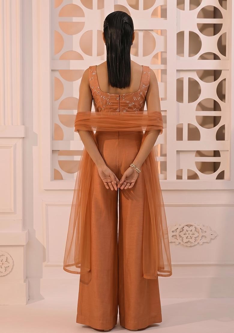 Rust Solid Organza Fusion Set - Indya