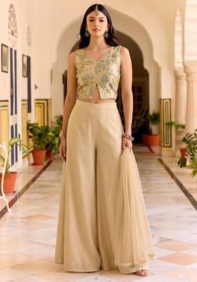 Tan Beige Silk Blend Solid Fusion Set