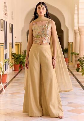 Sand Beige Silk Blend Solid Fusion Set
