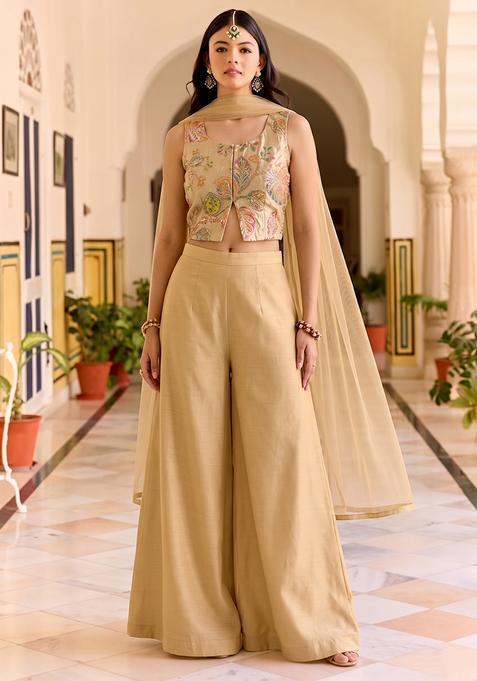 Sand Beige Silk Blend Solid Fusion Set