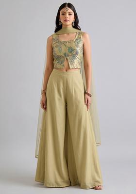 Khaki Silk Blend Solid Fusion Set
