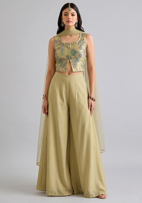 Khaki Silk Blend Solid Fusion Set