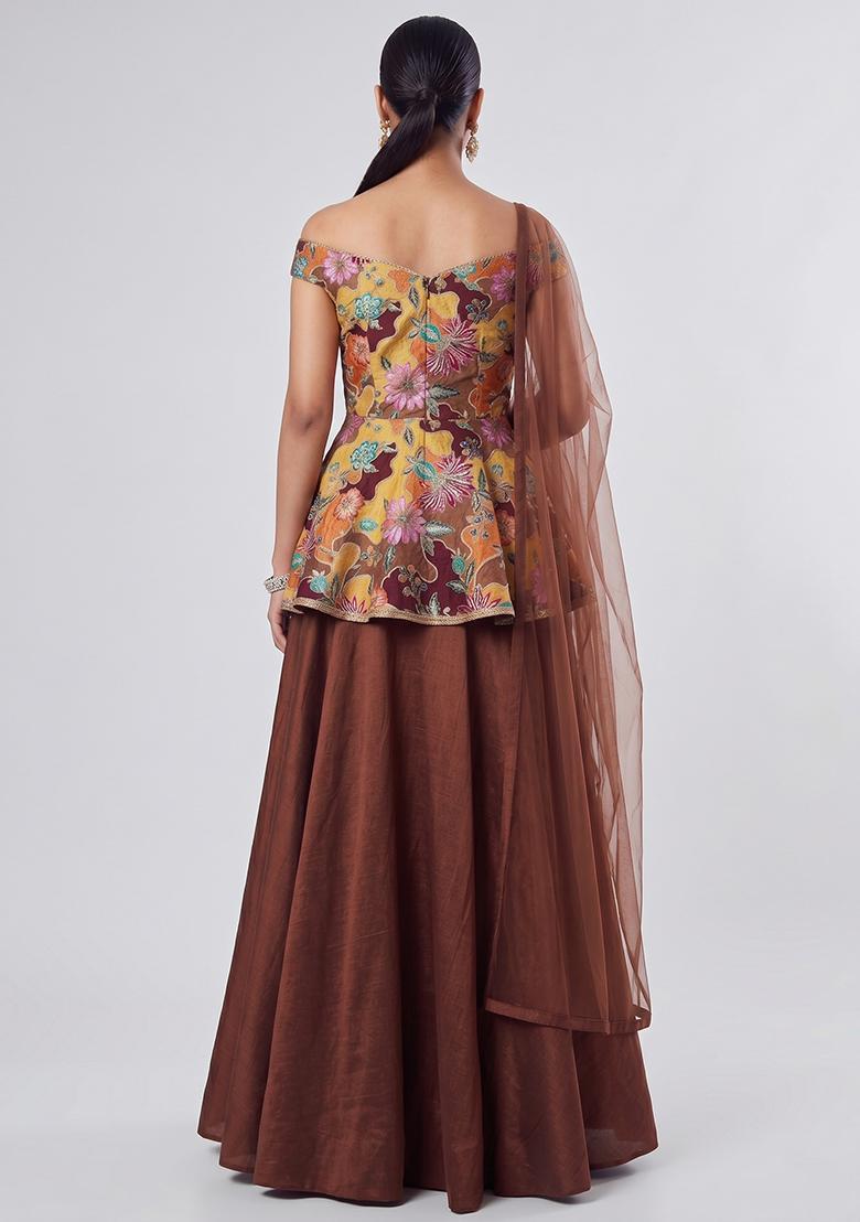 Brown Solid Silk Fusion Set - Indya