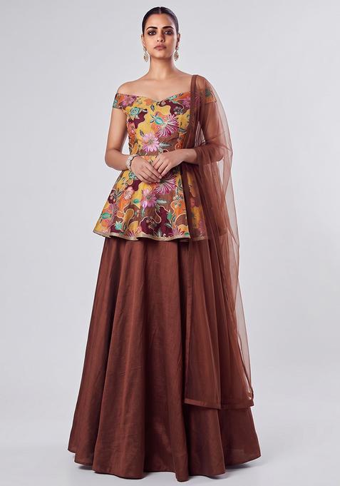 Brown Solid Silk Fusion Set