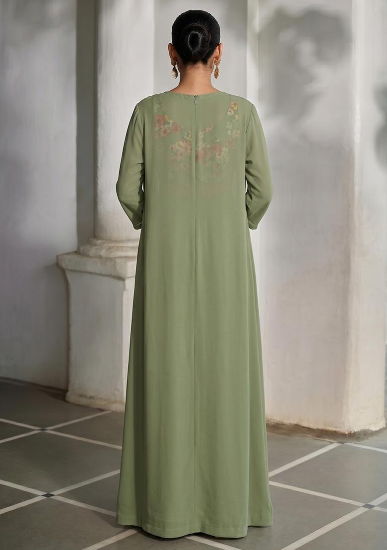 Olive Printed Georgette Fusion Set - Indya