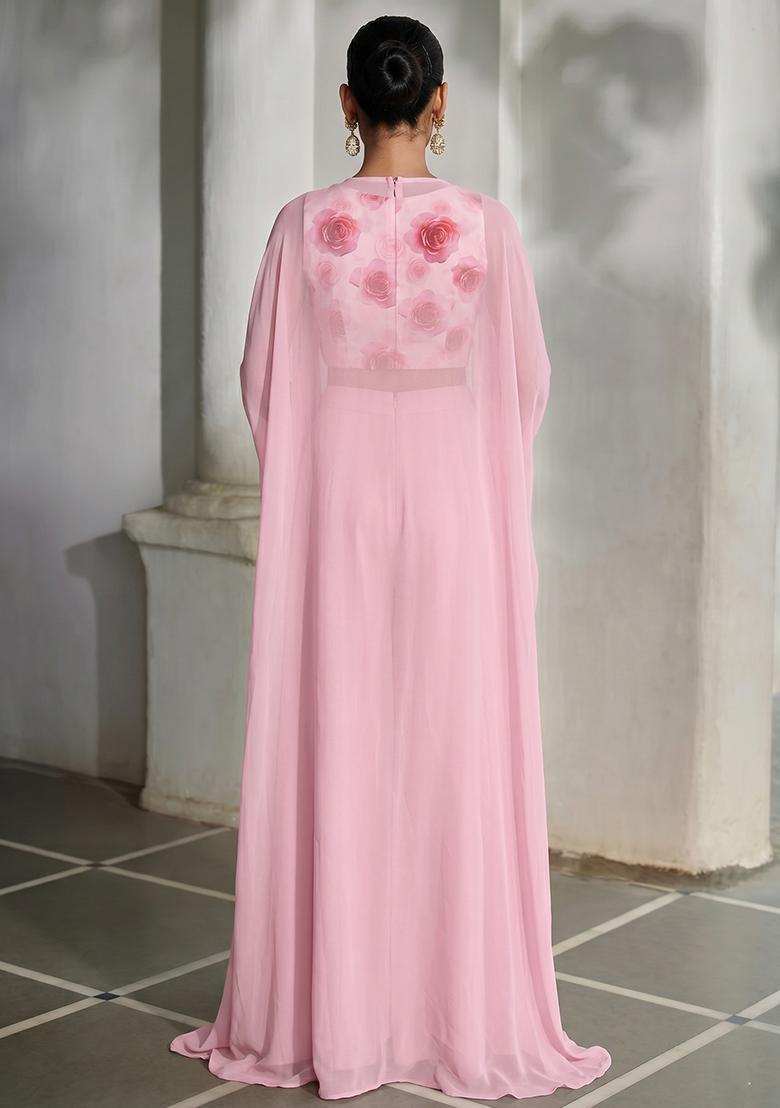 Pink Printed Georgette Fusion Set - Indya