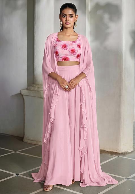 Pink Georgette Solid Fusion Set