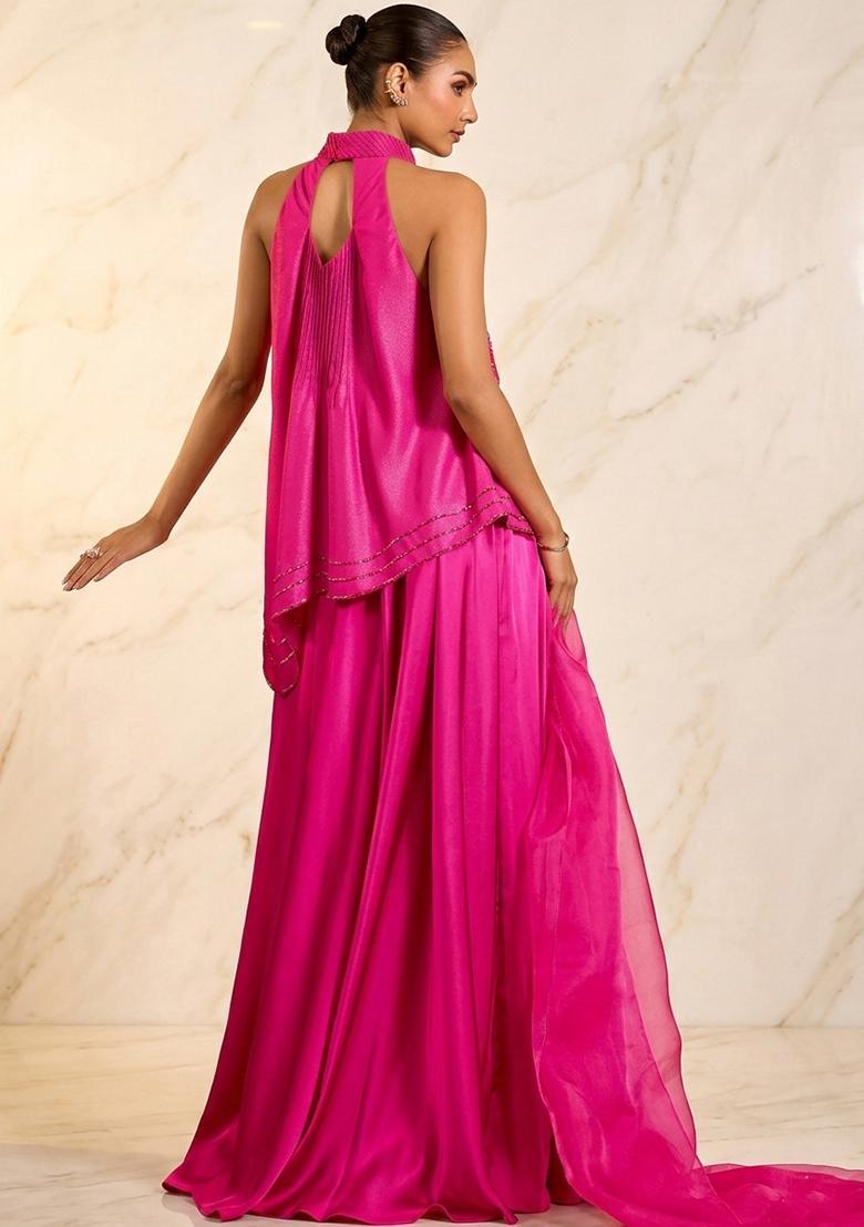 Pink Hand Work Sleeveless Sharara Set - Indya