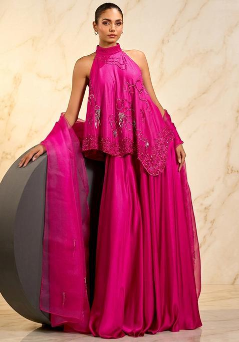 Pink Hand Work Sleeveless Sharara Set
