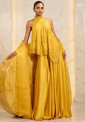Yellow Hand Work Sleeveless Sharara Set