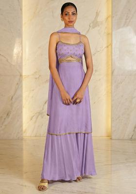 Lavender Hand Work Sleeveless Sharara Set