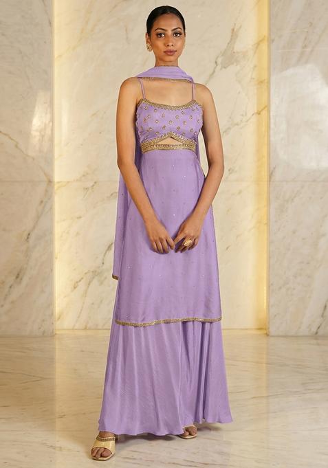 Lavender Hand Work Sleeveless Sharara Set