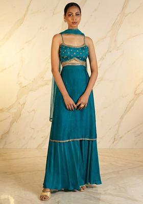 Light Blue Hand Work Sleeveless Sharara Set