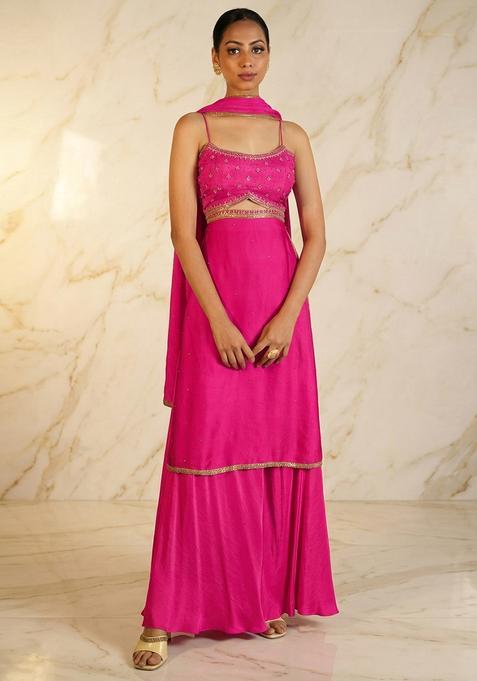Pink  Hand Work Sleeveless Sharara Set
